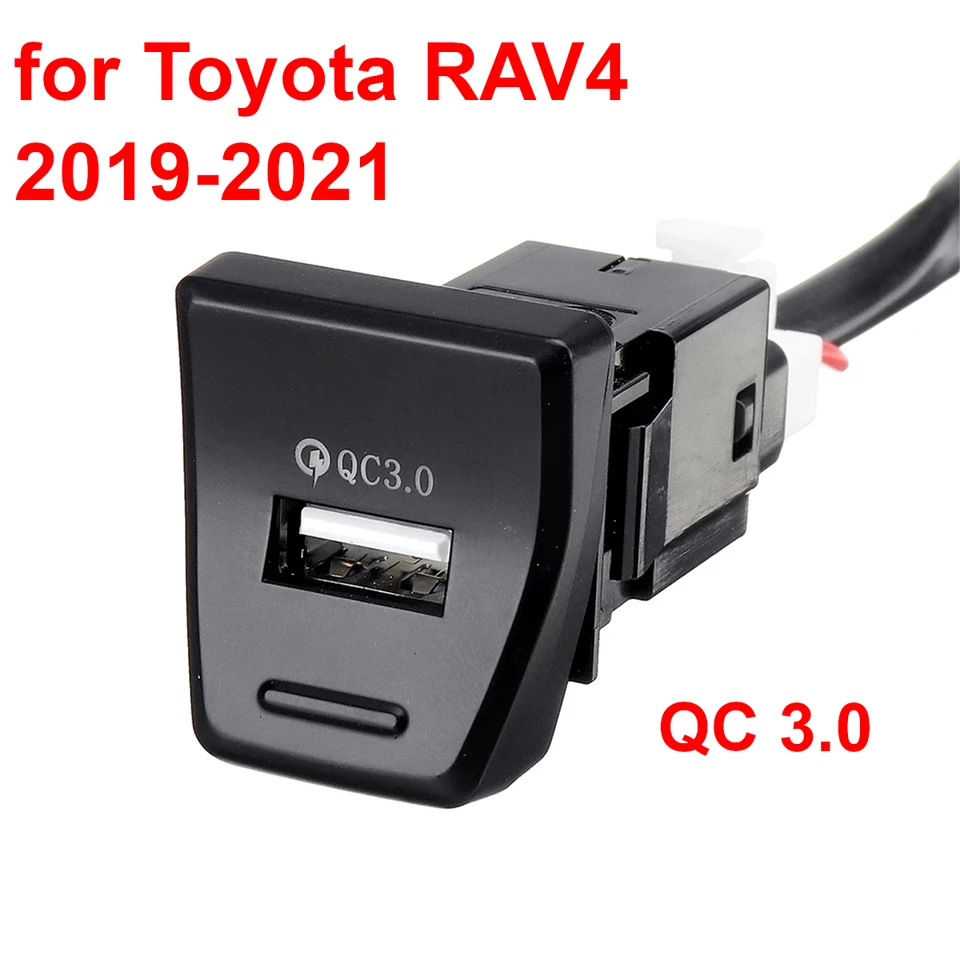 QC3.0 USB CAR nabíjačka na nabíjačku pre Toyota RAV4 2019 2020 2021 CENTRÁLNA OVLÁDACKÁ POLOHA LED podsvietenia Buttton rýchle nabíjanie