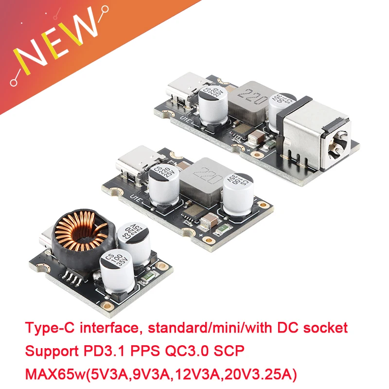 QC4.0 QC3.0 Typ-C USB PD65W Modul rýchleho nabíjania DC8-32V 3.25A 65W Krok nadol modul pre Huawei SCP/FCP Apple PD PD