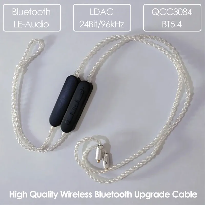 QCC3084 Bluetooth 5.4 32bit/96 kHz Silver Wireless Cable LDAC/Aptx Adaptive/Aptx-HD/AAC pre IEM DJ Monitor Headphon MMCX/2PIN/QDC