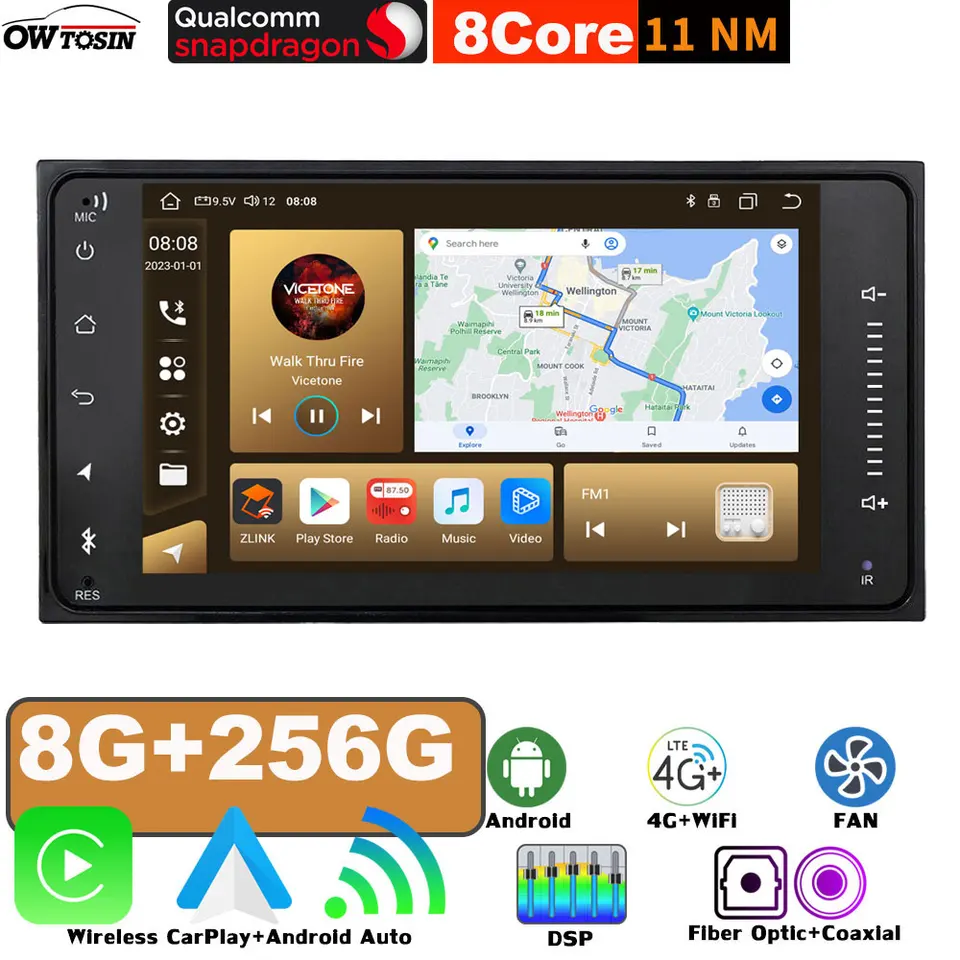 QCM6125 8+256G Android 13 Automobilové rádio GPS navigačné stereofónne obrazovky Universal 7 -palcový dotyk na celú obrazovku 200*100 mm pre Toyota CarPlay