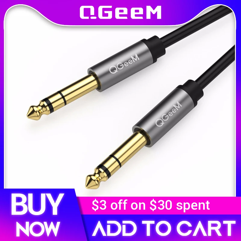QGEEM 6.35 až 6,35 mm Jack Audio Cable 6.5 Jack Male to samec Aux kábel 1 m 2m 3m pre gitarový mixér zosilňovač bass 6,35 mm AUX kábel