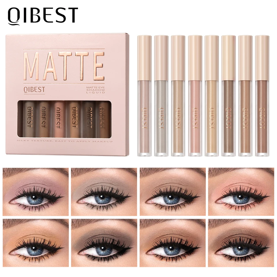 QiBest Matte Nude Liquid Eyeshadow Set Blush Dual účel Velvet Eyeshadow Purple Green Green Longing Eye Shadow Cosmetics Tools