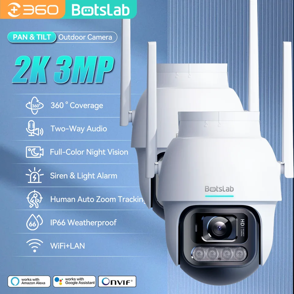 Qihoo360 BotsLab 2K 3MP HD Outdoor Camera Wireless PTZ Smart Home Cam Night Vision Siréna a ľahký alarm IP66 odolný voči poveternostným vplyvom Cam