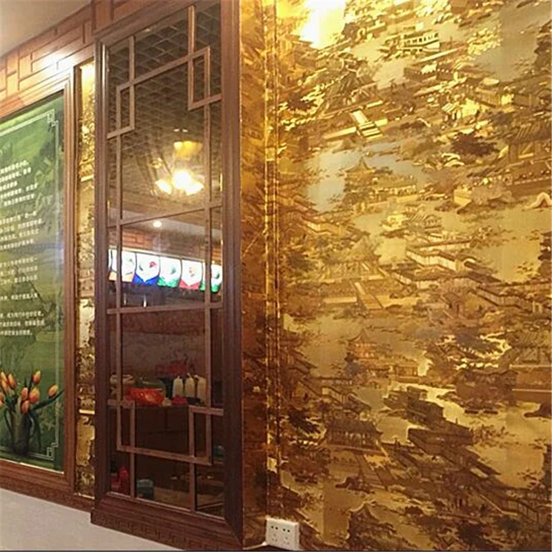 Qingming Shanghe tu tapety Self Adhesive Gold tapeta xiangyun zlatá fólia nová čínska budhistická hala televízne pozadie nástenný papier