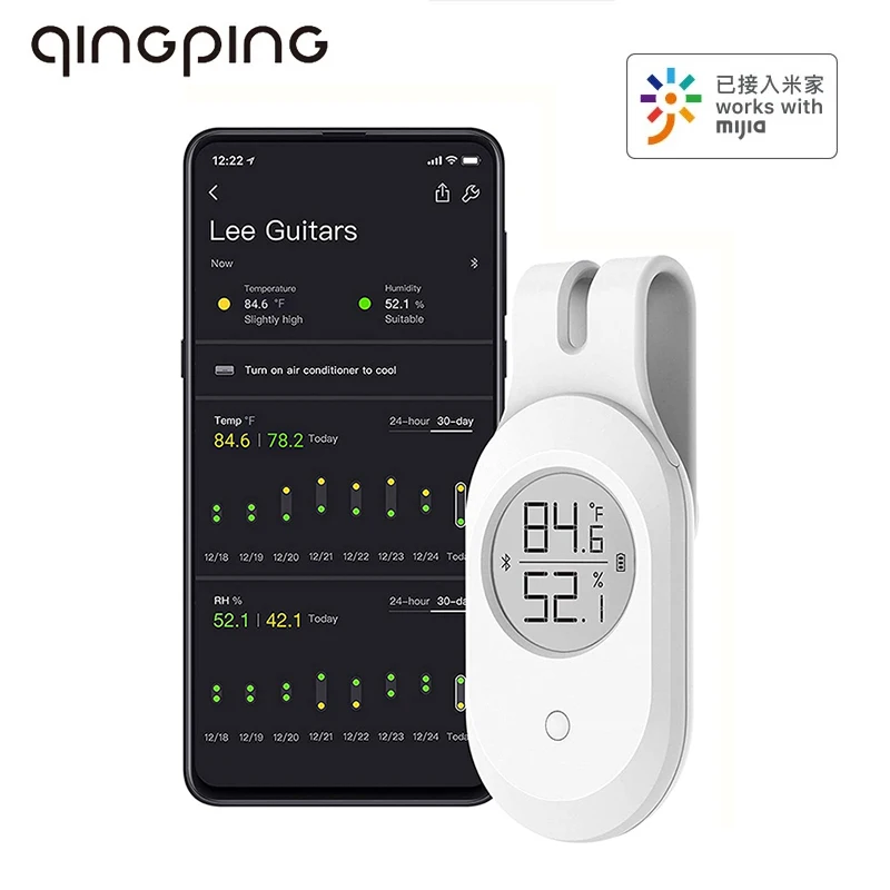 Qingping Cleargrass Termometer Hygrometer pre Guitar Bluetooth LCD Screen Screen Digital Smart Sensor Sensor Práca s aplikáciou Mijia App