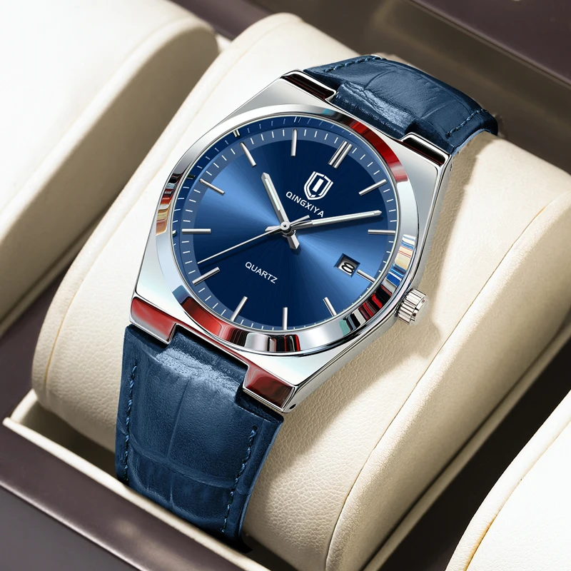 Qingxiya Brand Fashion Leather Watch Men Vojenské športové pánske kremenné náramkové hodinky Príležitostné vodotesné hodiny relogios maskulino