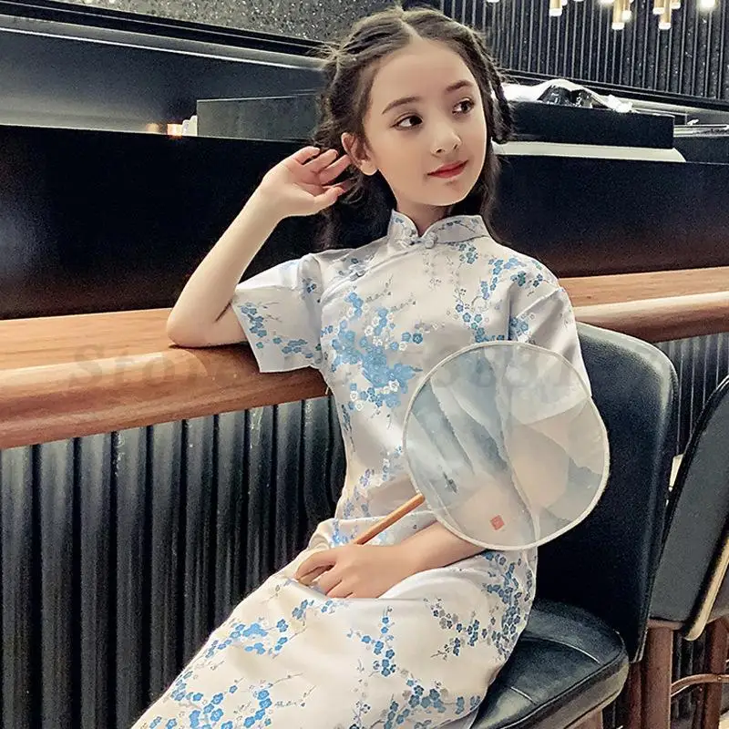 Qipao pre dievčatá deti cheongsam čínske tradičné šaty dieťa dieťa qipaos elegantné párty šaty deti vintage novina Tang Hanfu
