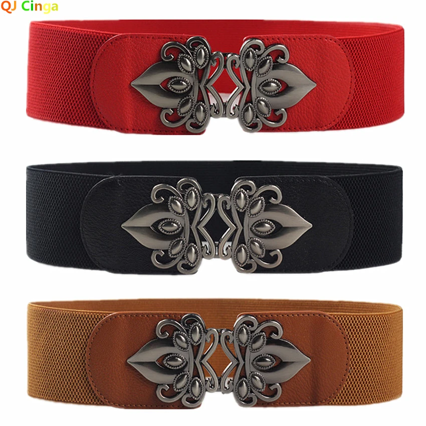 QJ Cinga Belt Ženy sa obliekajú s opasok dámami široký pás pečať elastické pásy dámske všestranné opasok červené čierne 65 cm-85 cm cinturon