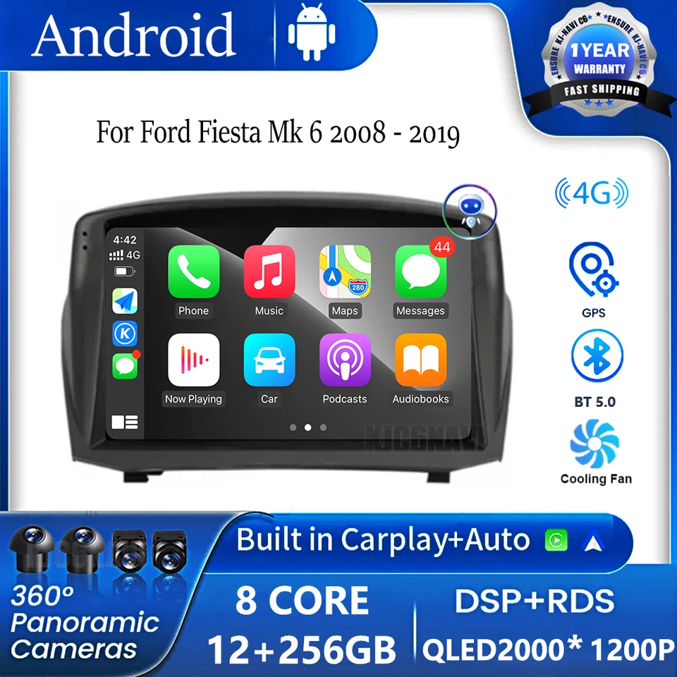 QLED Android OS 9 palcov pre Ford Fiesta Mk 6 2008 - 2019 Car Multimedia Video Player Navigation GPS CarPlay Auto Bt No 2Din