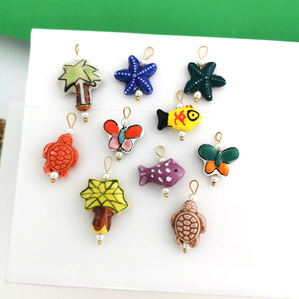 QMHJE Tree Sea Star Finsh Ceramics prívesok motýľ korytnací kúzlo ručne vyrábané náhrdelník z nehrdzavejúcej ocele Imitácia Pearl Wholesale