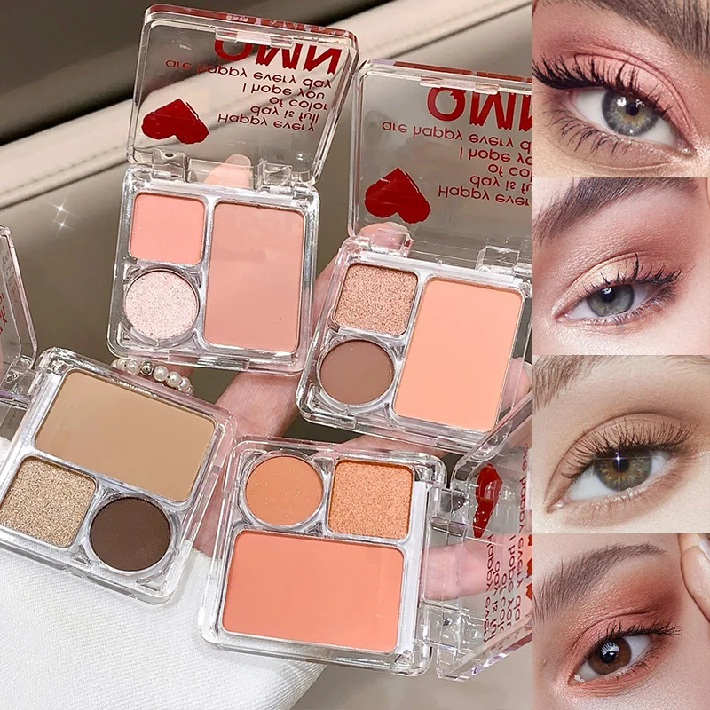 QMN Sweetheart Cloud Sain Eyeshadow Palette-trojfarebné očné tiene, perlové a matné povrchové úpravy, zemité tóny, nahé odtiene