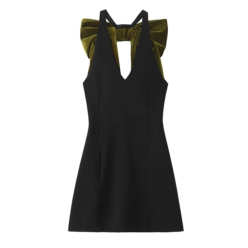 Qnqo Bow Dress for Women Francúzsky štýl bez rukávov špagety špagety šaty na jeseň 2024