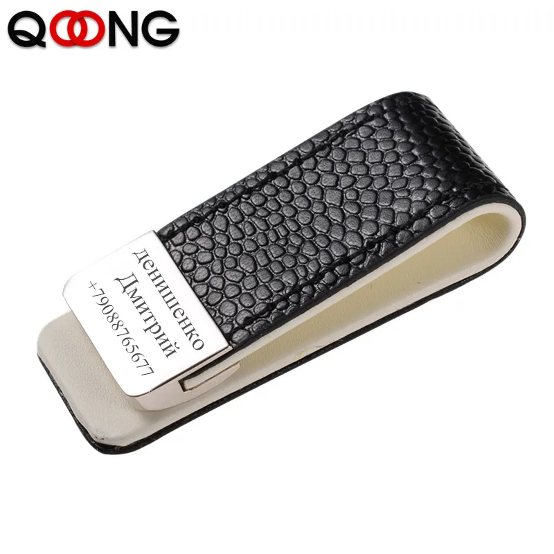Qoong Money Clip Cast Clamper Držiteľ prenosné kožené štíhle peniaze Klip peňaženka peňaženka pre vreckový držiak na kovové peniaze Bill klip ML1-046