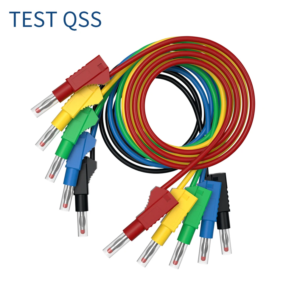 QSS 1M 5ks Multimeterový testovací olovo Dual 4mm zasunuteľný stohovateľný meď Banán Banana Plug 5 Príslušenstvo s farebnými nástrojmi Q.70022