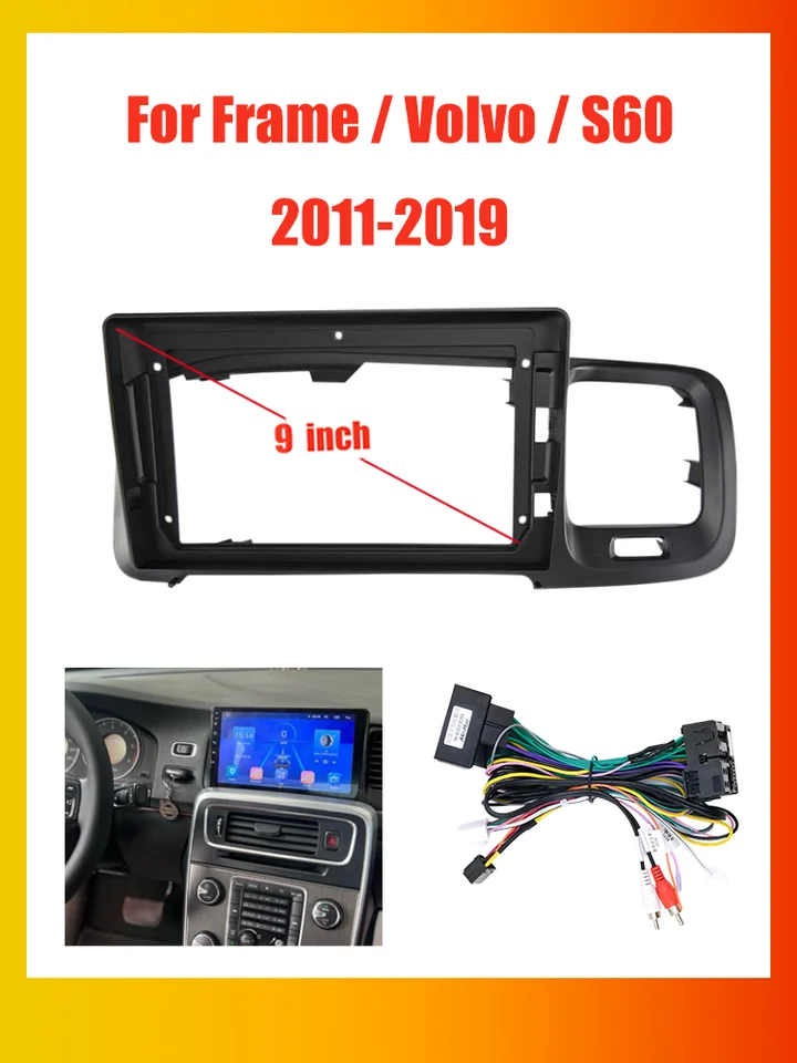 QSZN 2 DIN 9 palcových automobilových rádií DVD GPS PC PLASS PLASTOVÝ FASCAL Rám a kábel pre Volvo S60 V60 2008-2020