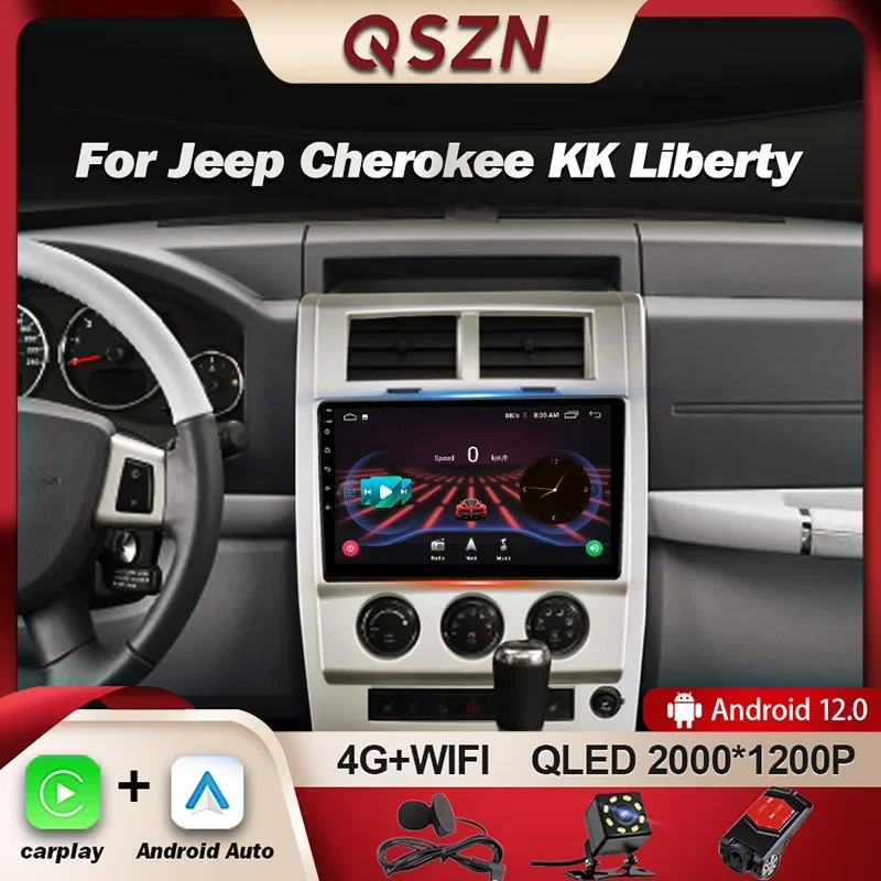 QSZN pre Jeep Cherokee KK Liberty 2007 - 2012 Car Multimedia Video Player Navigation GPS 4G CarPlay Android 12 Autoradio