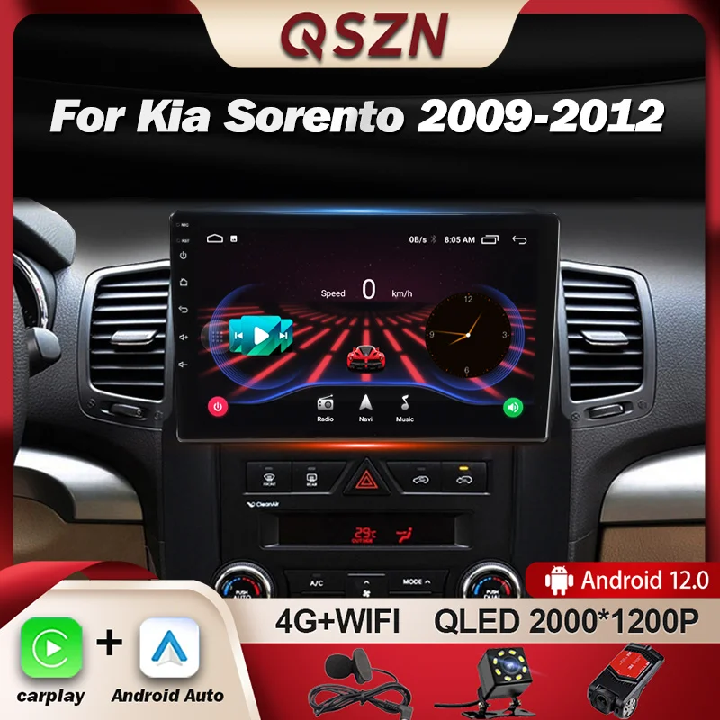 QSZN pre Kia Sorento 2 XM 2009 - 2012 CAR Radio Multimedia Video Player Navigation GPS 4G CarPlay Android 12 Autoradio 2K QLED