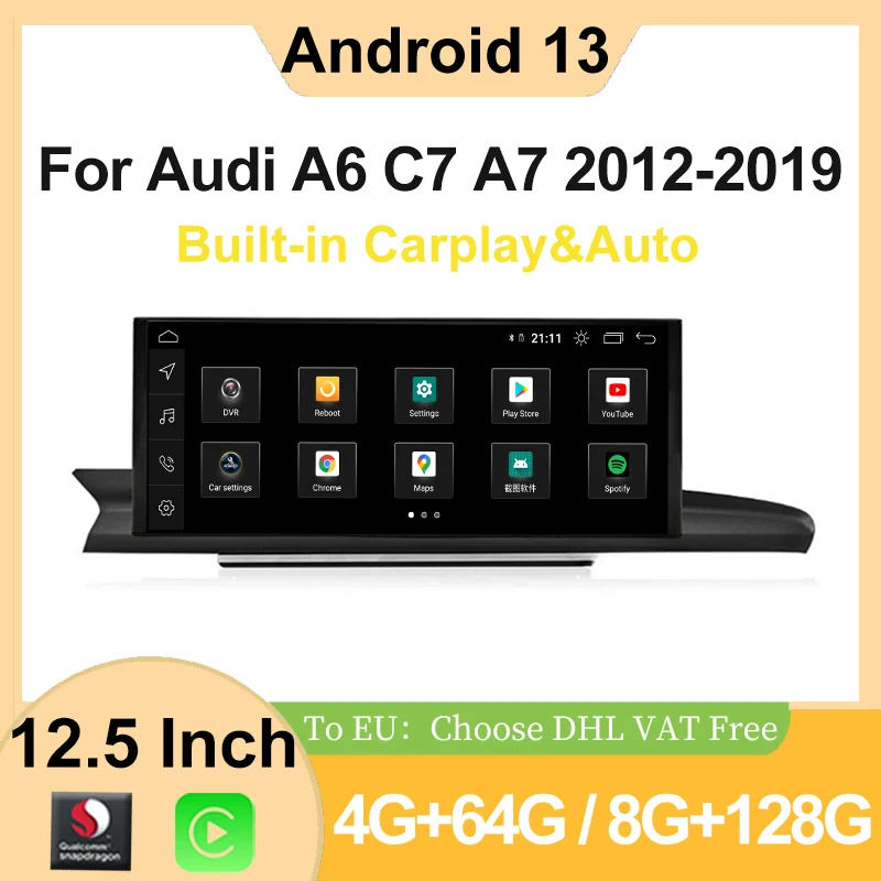 Qualcomm Android13 CarPlay Auto pre Audi A6 A7 C7 2012-2018 8G+128G Video hráči automobilov GPS Navigation Smart Screen 12,5 