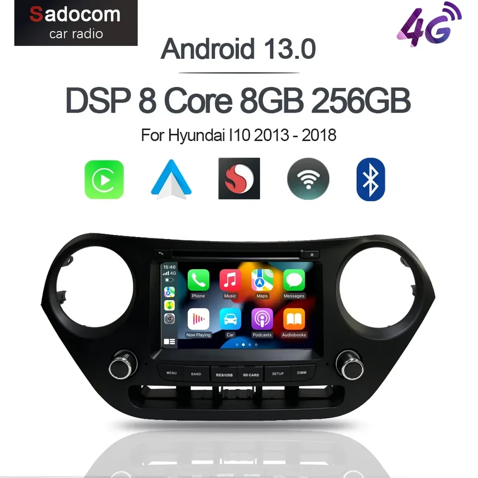 Qualcomm CarPlay Android 13.0 8G+256G 8Core GPS Car Android Player WiFi Multimedia navigácia pre Hyundai I10 2013 - 2018
