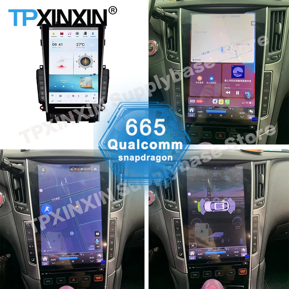 Qualcomm Vertikálne rádio Stereo prijímač Android Auto pre Infiniti Q50 Q50L Q60S 2013 ~ 2019 GPS Navigation IPS Hlava jednotka 12,1 palca
