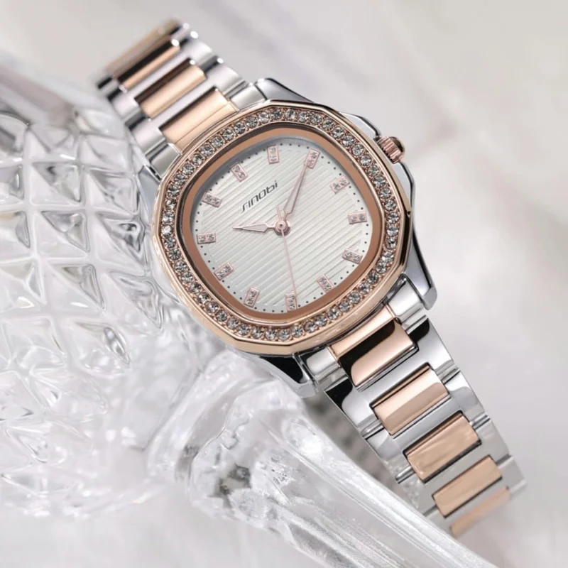Quartz Watch for Women, Nautilus Series, 30,5 mm číselník s kryštálovou stupnicou a vonkajším svetelným rukám z nehrdzavejúcej ocele 3ATM