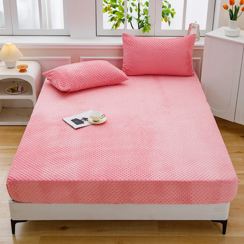 Queen King Veľkosť 180x200cm hrubý matracový kryt fazuľový zamatový plech Plush s jednou dvojlôžkovou dekorou (bez vankúša) 1pc