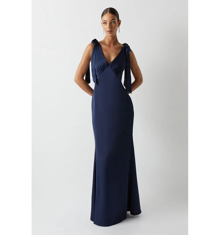 Queenslove Sexy družičky šaty v krku V-krk saténové večere Prom Prom Party Dress Raips A-line Elegantné svadobné šaty prispôsobiť
