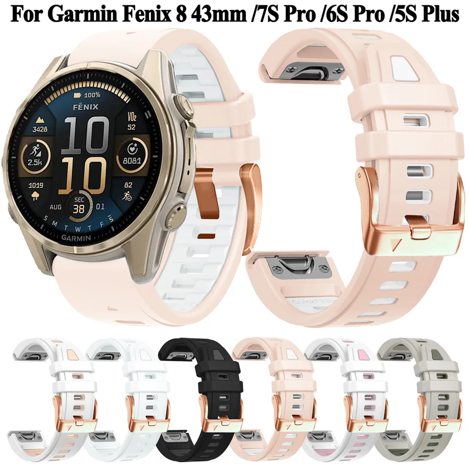 QuickFit 20mm Smartwatch náramok pre Garmin Fenix ​​8 43 mm, 7s 6s 5s Plus, Epix Pro Gen 2 42 mm Silikónový popruh náramku