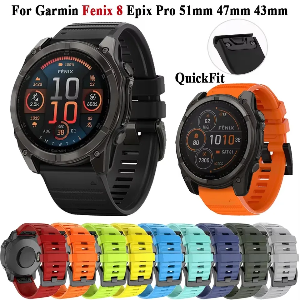 QuickFit 22 mm 26mm Sports Silikone Watch Band pre Garmin Fenix ​​8 47 mm 51 mm/fenix E 7 7x 6 6x