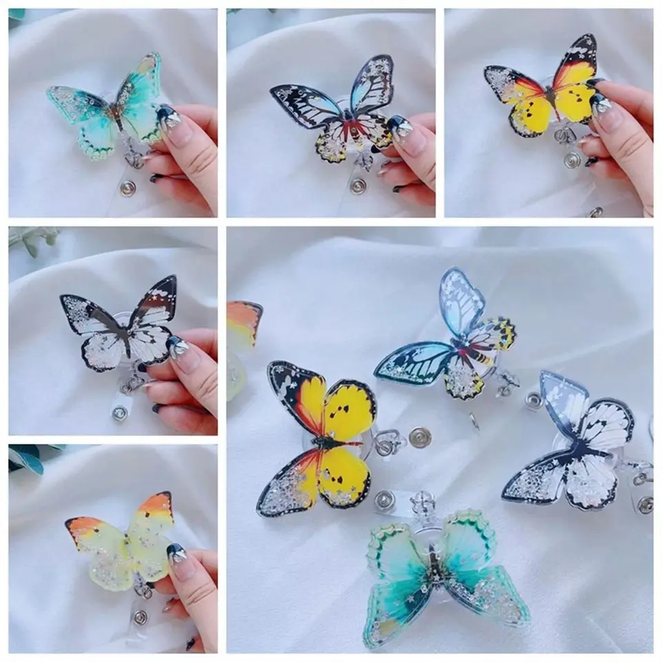 Quicksand korálky Butterfly 360 Rote Roate Držiteľa držiteľa karty Badge Badge Revice Nurse Exhibition Enfermera Girl and Boy Name Card