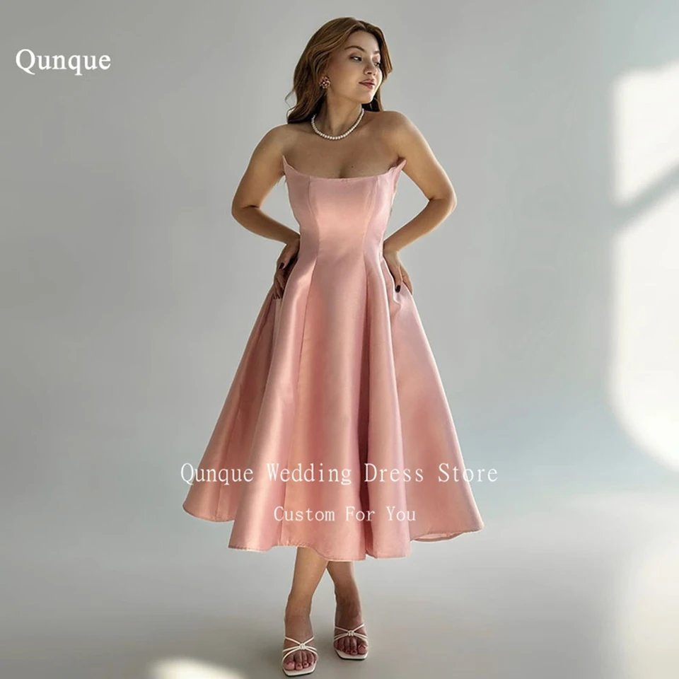 Qunque Tea Dĺžka ružového zlata šaty plesové šaty sexy bez rukávov večerné šaty Vestido de festa Longo Prispôsobené formálne Abiti da séra