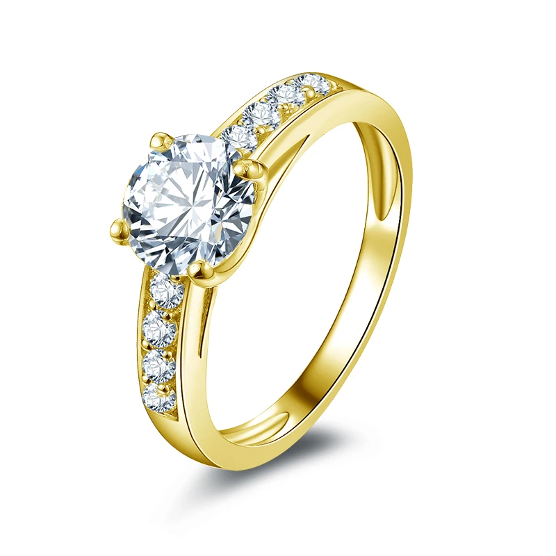Qyi 14k žlté zlato zásnubné prstene pre ženy Round Cut 1,2 CT Moissanite Diamond Wedding Band Rings