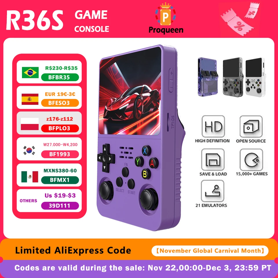 R36S Retro Runheld Video Game Console Linux Systém 3,5 palca IPS prenosný vreckový video prehrávač 128 GB Games Boy Darček