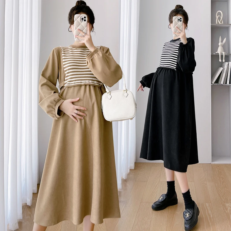R68536# Trendy móda mama plus šaty šaty Ženy Patchwork Materské šaty Tehotenské oblečenie Tehotné šaty