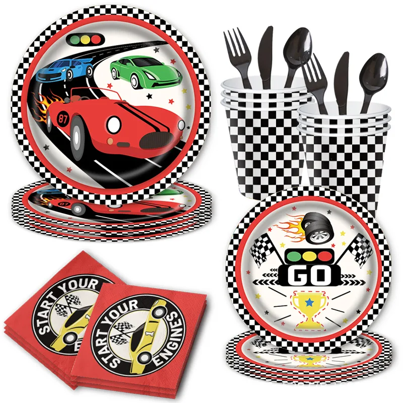 Racing Car Party Plates Pohár obrúsky Banner preteky Cočiari obrusový obrus chlapci pretekár