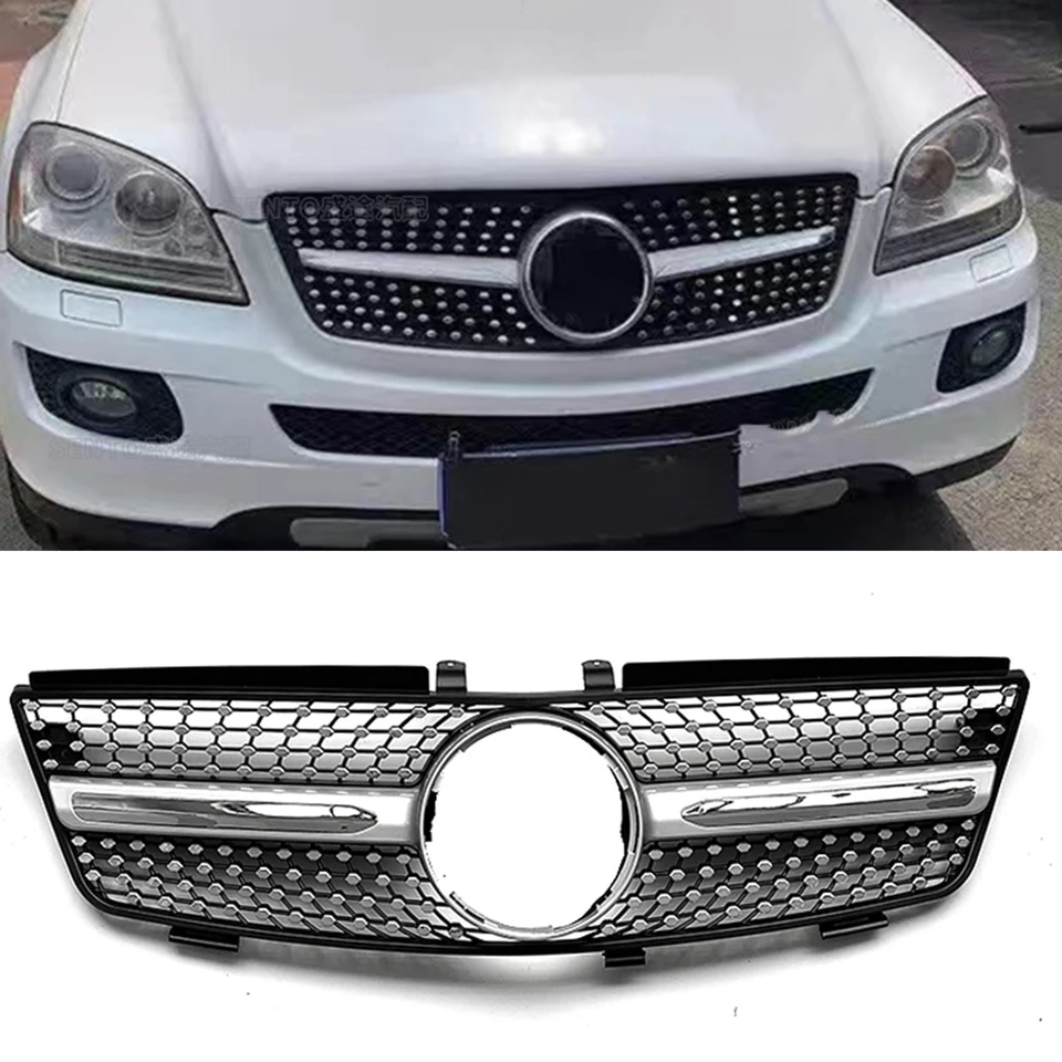 Racing Grill for Mercedes Benz ML Class W164 2005-2008 ML320 ML350 ML500 Striebro/čierny horný nárazník Mash Strie