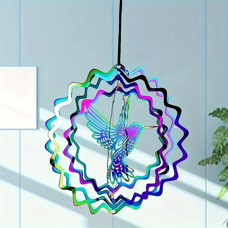 Radiant žiarivý 3D kolibríkový veterný spinner - farebný kovový veterný zvonenie pre záhradu, balkón a výzdobu okien