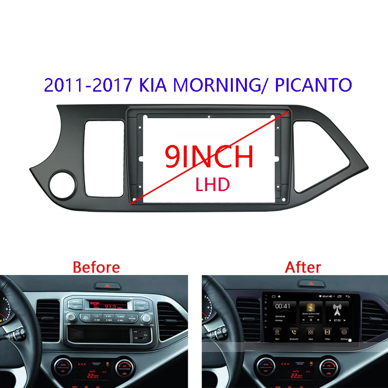 Radio fascia 9inch pre kia picanto Morning 2011-2017 Automatické stereofónne zvukové prehrávač DVD DVD Panel Dash súprav