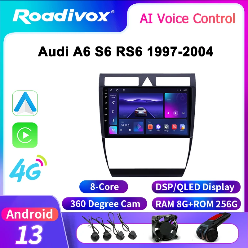 Radio Roadix Android Car pre Audi A6 S6 RS6 1997 2004 GPS Navigation Video Multimedia Player Player Carplay CarPlay