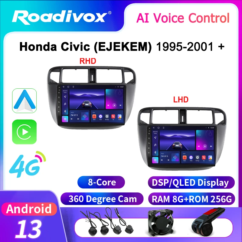 Radio Roadix Android Car pre Honda Civic (Ejekem) 1995 2001 Stereo GPS Navigation Video Multimedia Player Tape Recorder