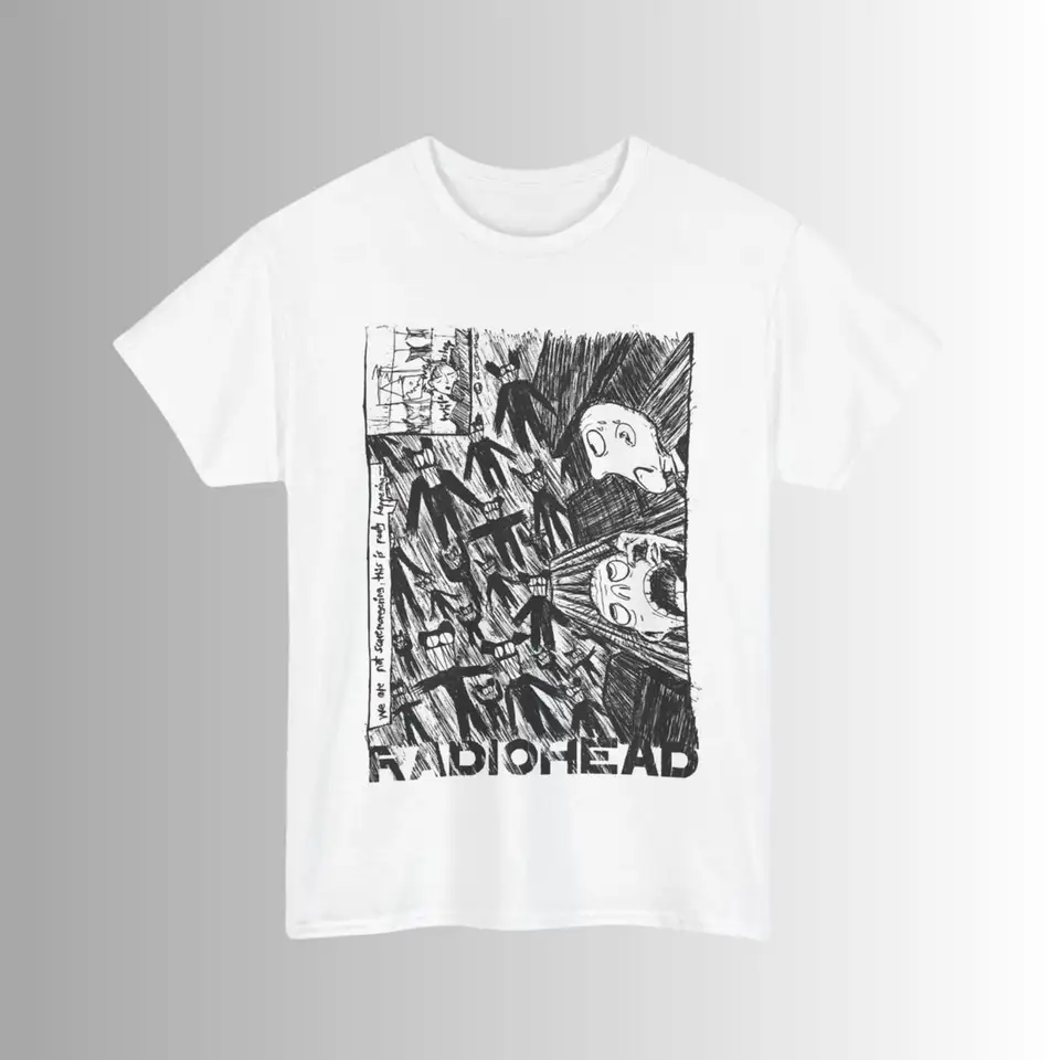 Radiohead kreslenie plagátu košeľa vintage metalová hudba Graphic Tee Bootleg Tour košele