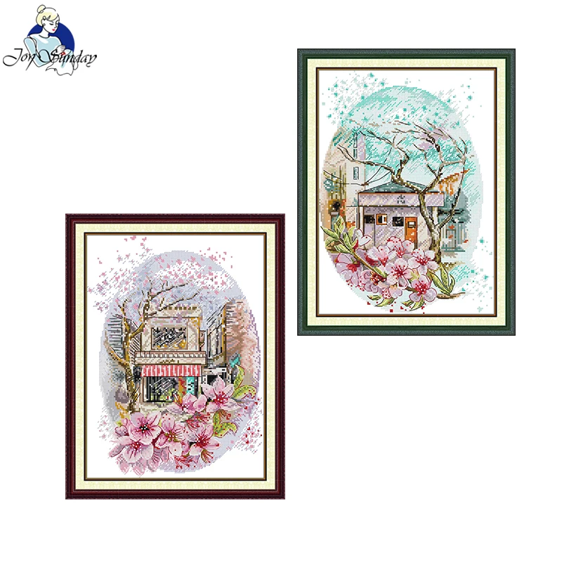 Radosť Sunday Cross Stitch Kits Cherry Blossom Snow Scene HD Pattern Aida 16/14/11ct DMC vlákno DIY vyšíva