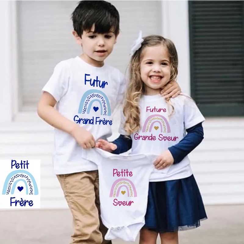 Rainbow Big Sestra Little Brother Rodina zodpovedajúce oblečenie Oznámenie Dievčatko dievča tričká Toddler Bodysuit Kids Tops Tričko Tričko