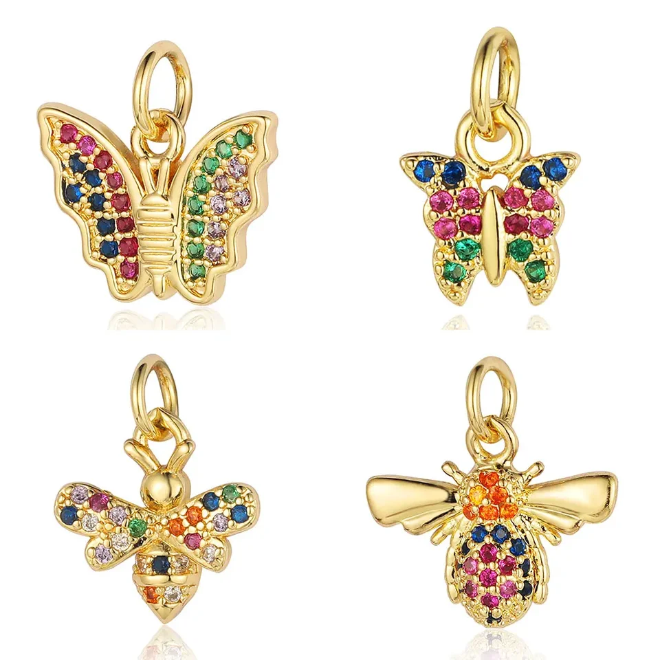 Rainbow cz medená medové motýľové kúzlo Veľkoobchod Ženy MOTH CLOVER PRÍRUČKA PRE DIY šperky náramkov
