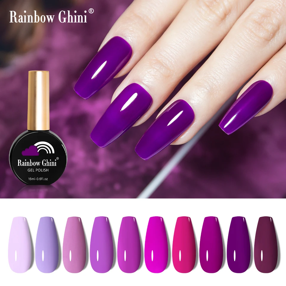 Rainbow Ghini UV LED trblietky Purpurové gélové lak na nechty 15 ml manikúry