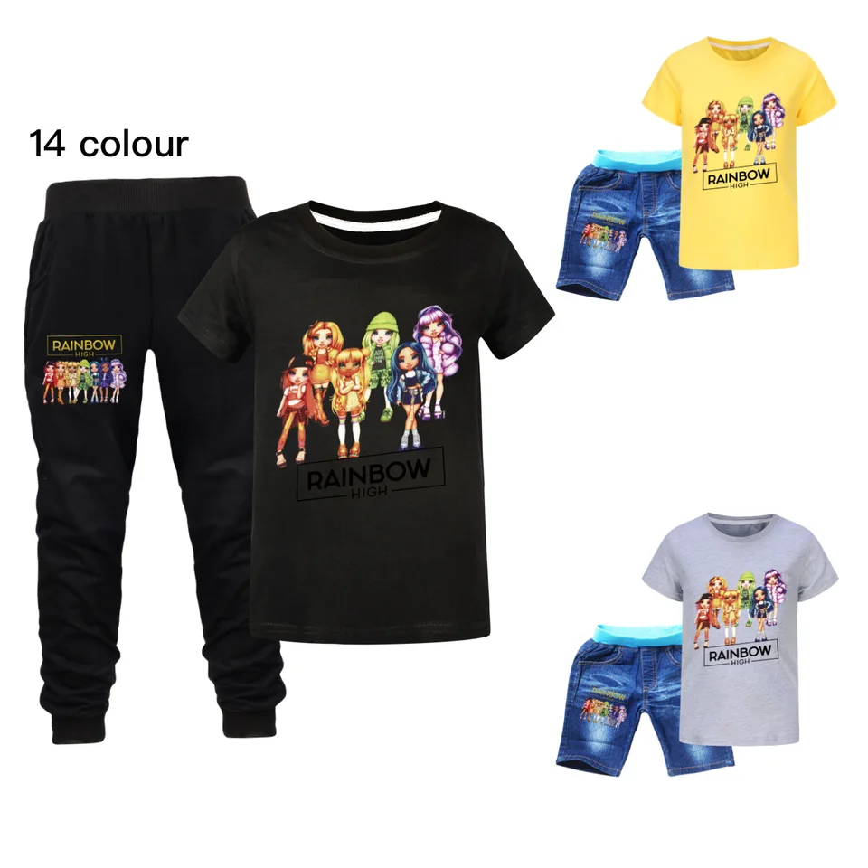 Rainbow High Fashion Detské pyžamy s krátkym rukávom tričko + nohavice Športové súpravy Kids pyžamy pyžamy detské podvaly spánok