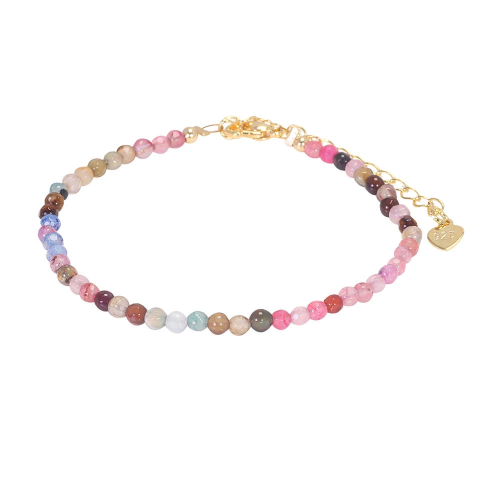 Rainbow Tourmaline Korálkový náramok pre dievča prírodný kameň 3mm jednoduchý dizajn