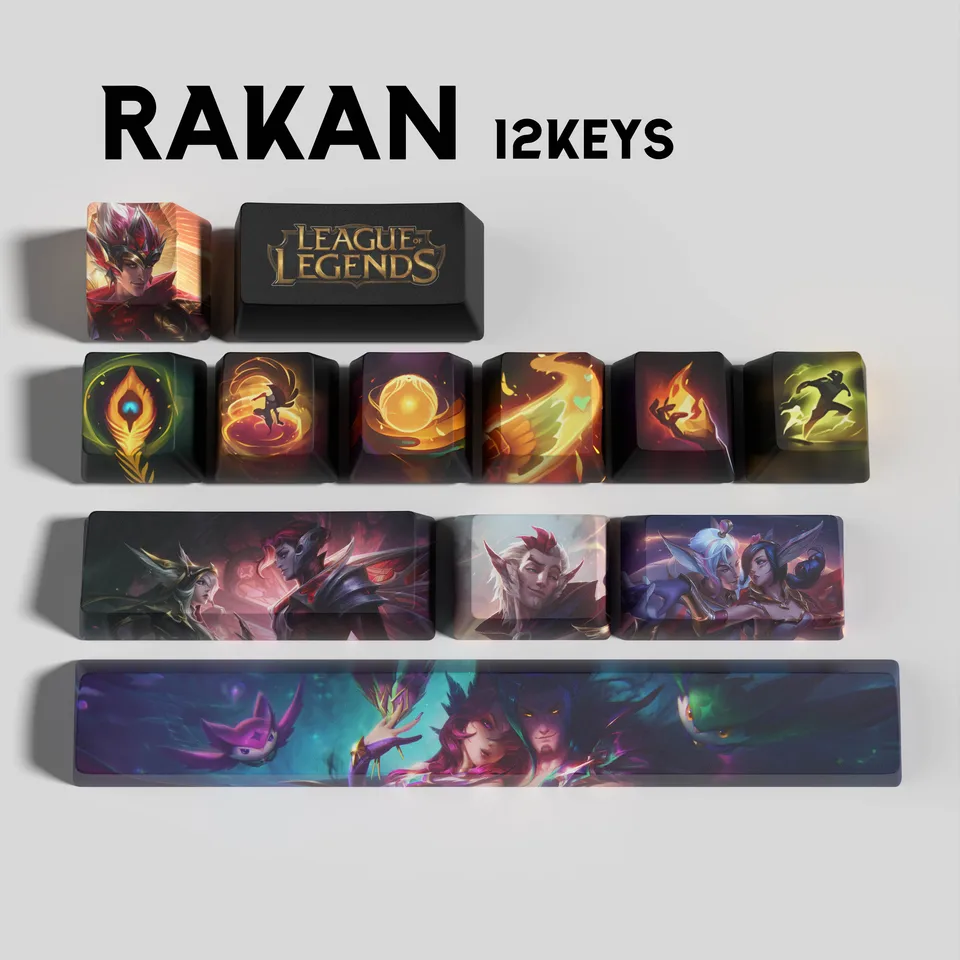Rakan Keycaps League of Legends Rakan Keycaps Game Keycaps OEM Profil 12Keys PBT Dye Sub Subcaps