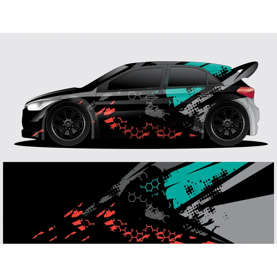 Rally auta pre nálepku automobil s úplným zábalom nálepka dekoratívne rezané telesné preteky Grafický nálepka vinyl obal Moderný dizajn červená šírka 60 cm