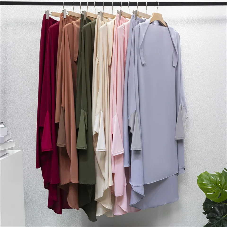 Ramadan Eid nad hlavou Hidžáb abaya khimar 2 kusy set kaftan modlitbový odev Moslimské ženy maxi
